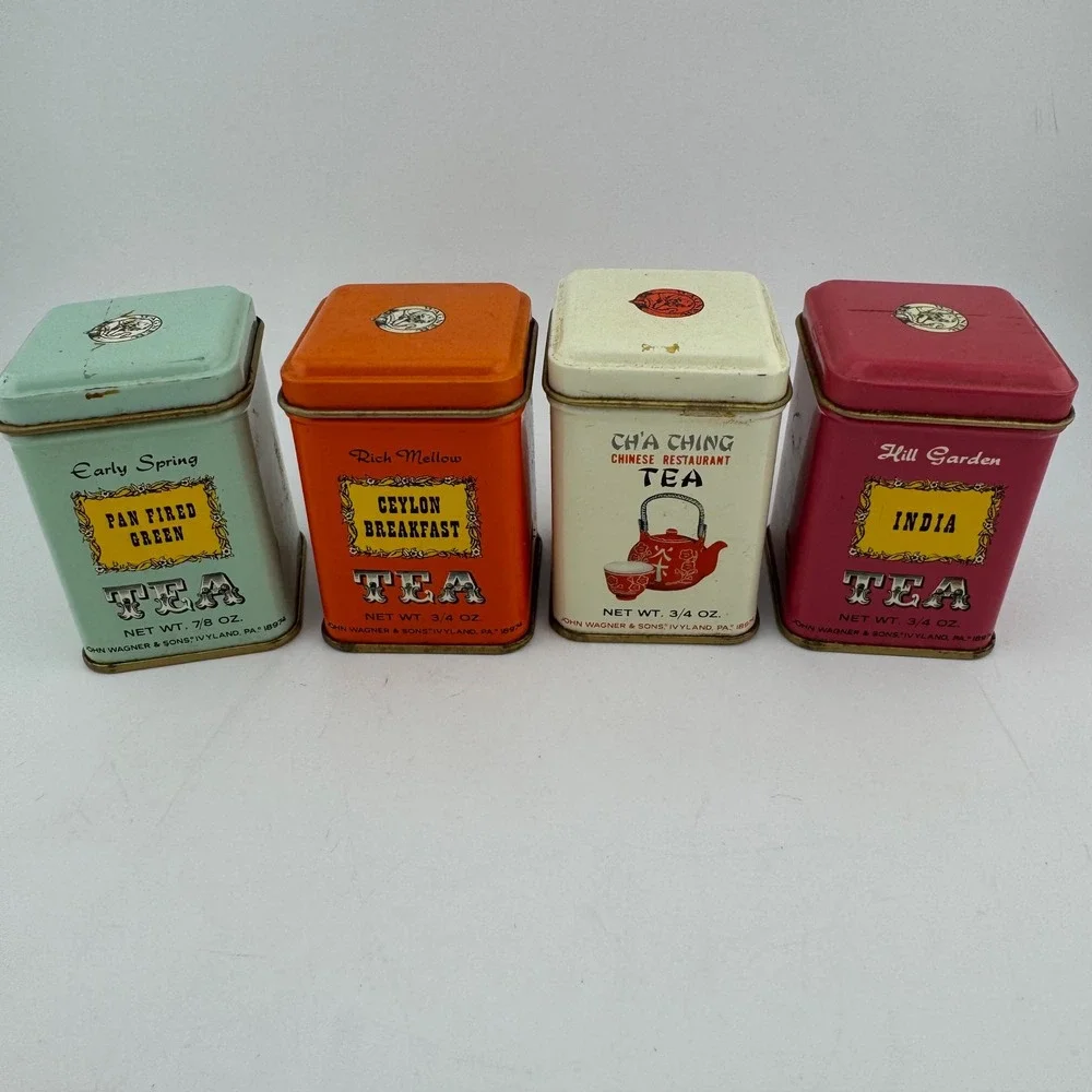 John Wagner & Sons Vintage Tea Tins Set 4 Multicolor Kitchen Decor Advertising
